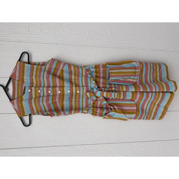 Dresses & Skirts - Vintage Sleeveless Striped Dress with Button Front and Pockets
